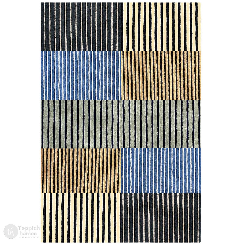 Image of Modern Striped Patchwork Bedroom Area Rug