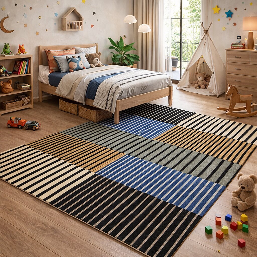 Modern Striped Patchwork Bedroom Area Rug