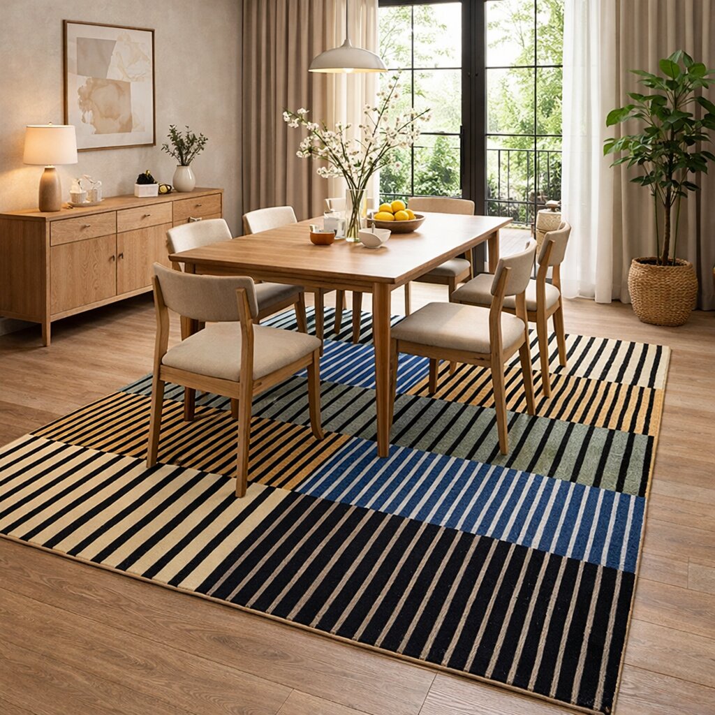 Modern Striped Patchwork Bedroom Area Rug
