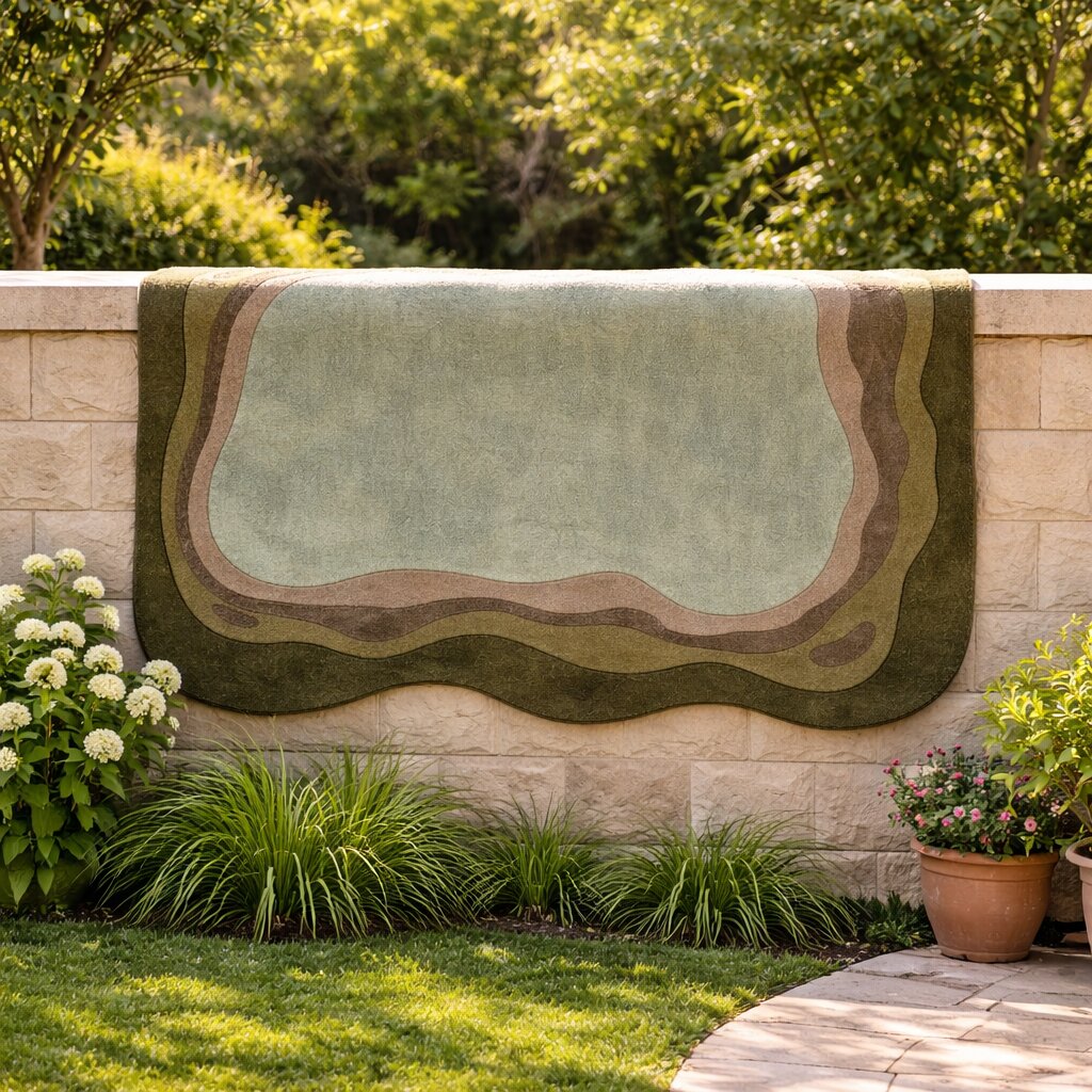 Green Abstract Wool Area Rug Handmade Modern Carpet with Organic Shape Living Room and Bedroom Dco