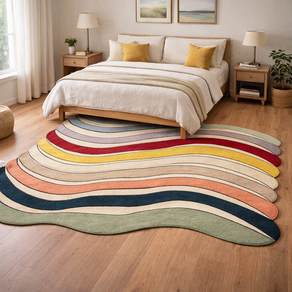 Abstract Wavy Rainbow Multicolor Rug