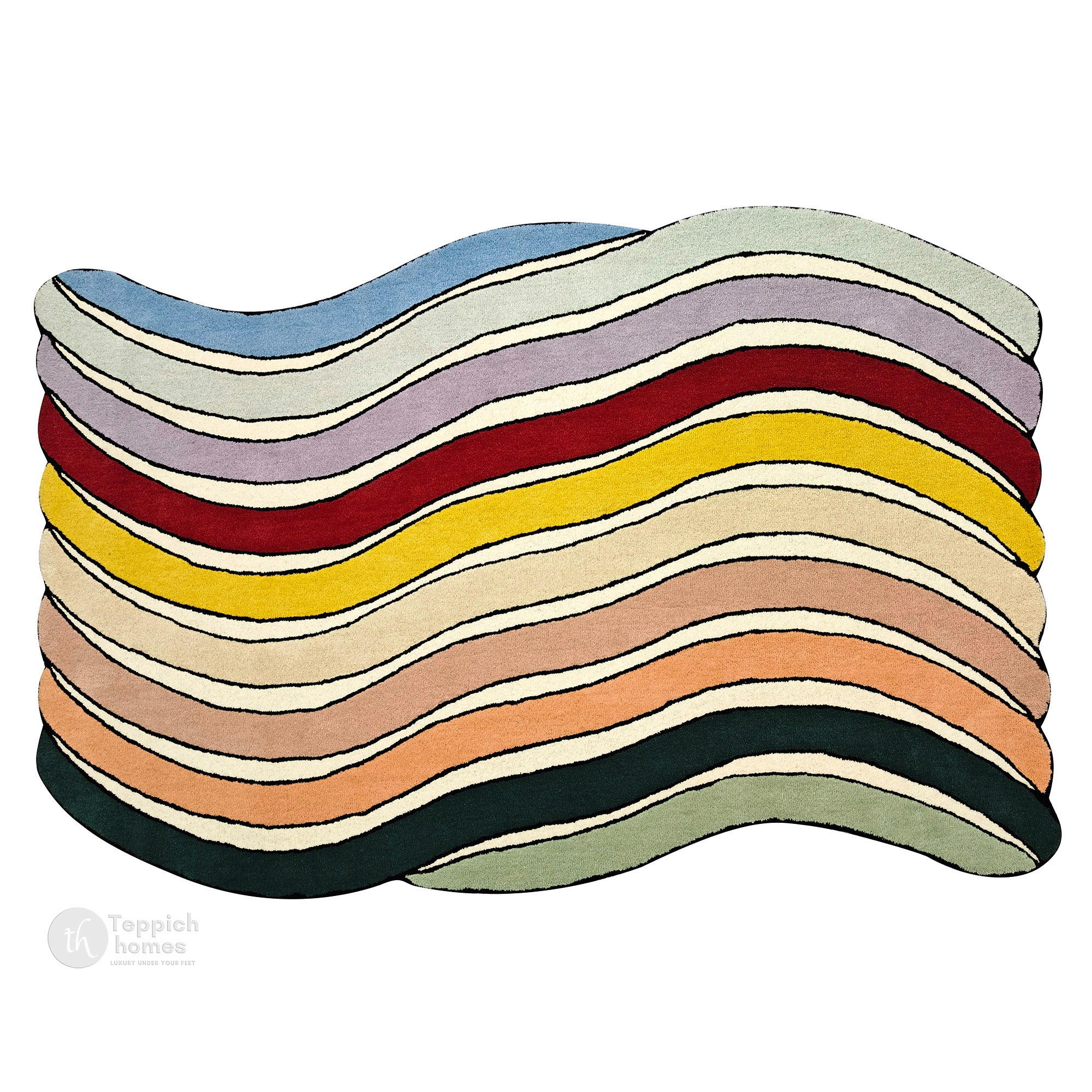 Abstract Wavy Rainbow Multicolor Rug