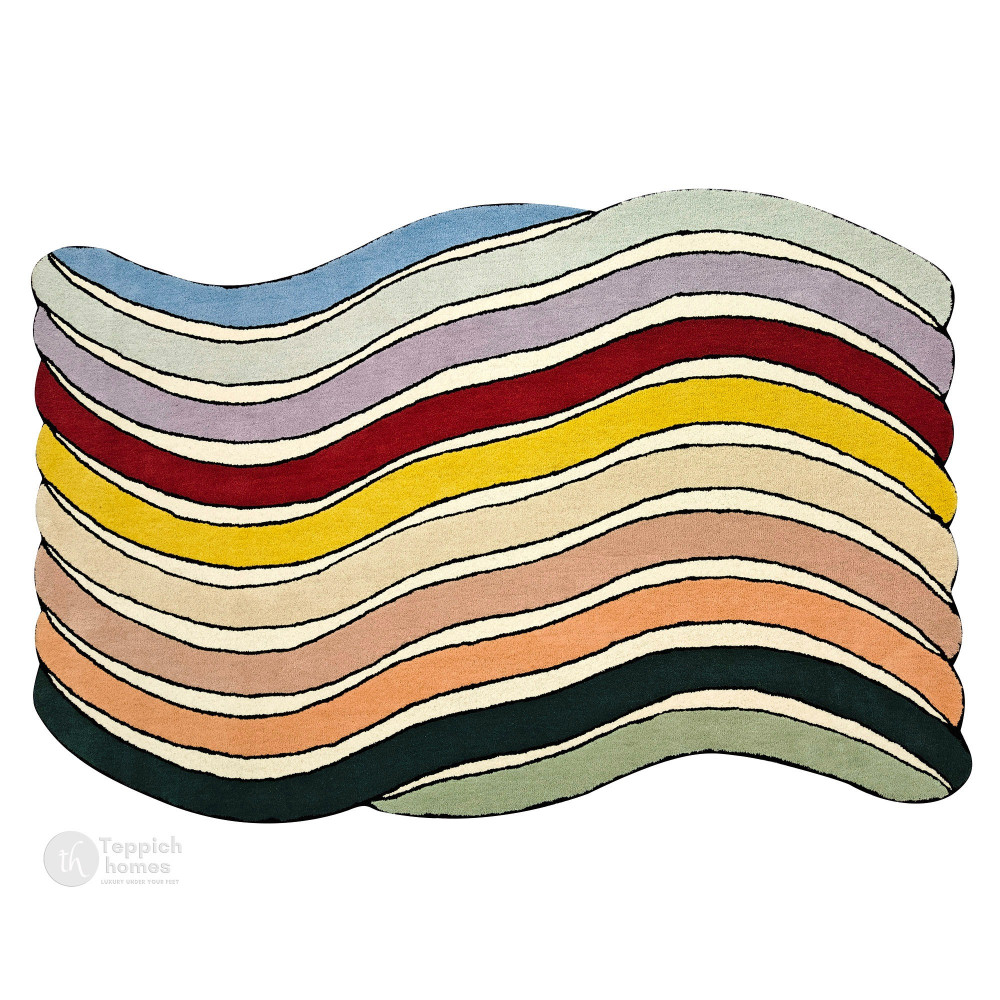 Image of Abstract Wavy Rainbow Multicolor Rug