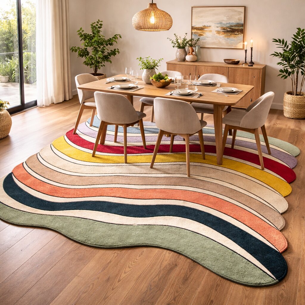 Abstract Wavy Rainbow Multicolor Rug