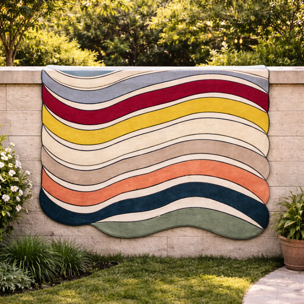 Abstract Wavy Rainbow Multicolor Rug