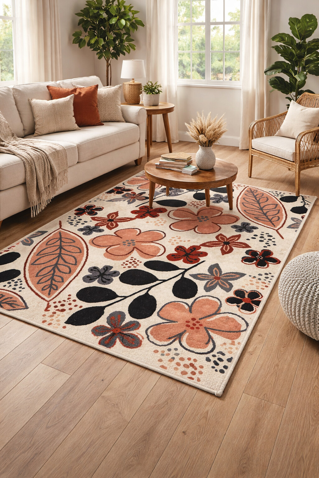 Modern floor rug  7x10 Bedroom carpet  Hand tuffting  5x8 6x9 8x10 9x12  Beige color  Floral area rugs  Hallway Bedroom Living room