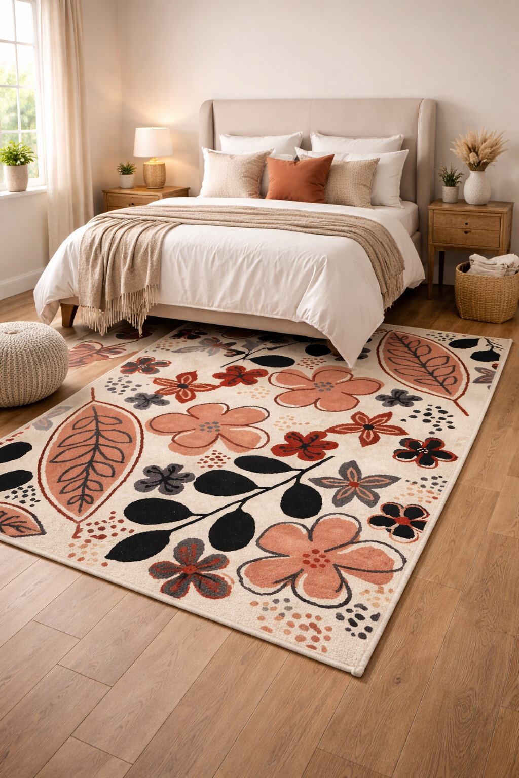Modern floor rug  7x10 Bedroom carpet  Hand tuffting  5x8 6x9 8x10 9x12  Beige color  Floral area rugs  Hallway Bedroom Living room