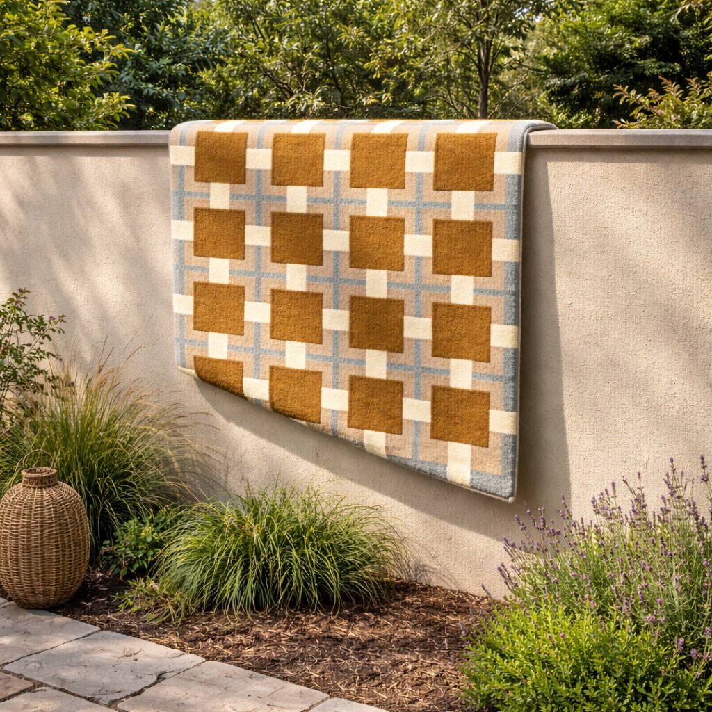 Mid-Century Retro Square Pattern Wool Rug