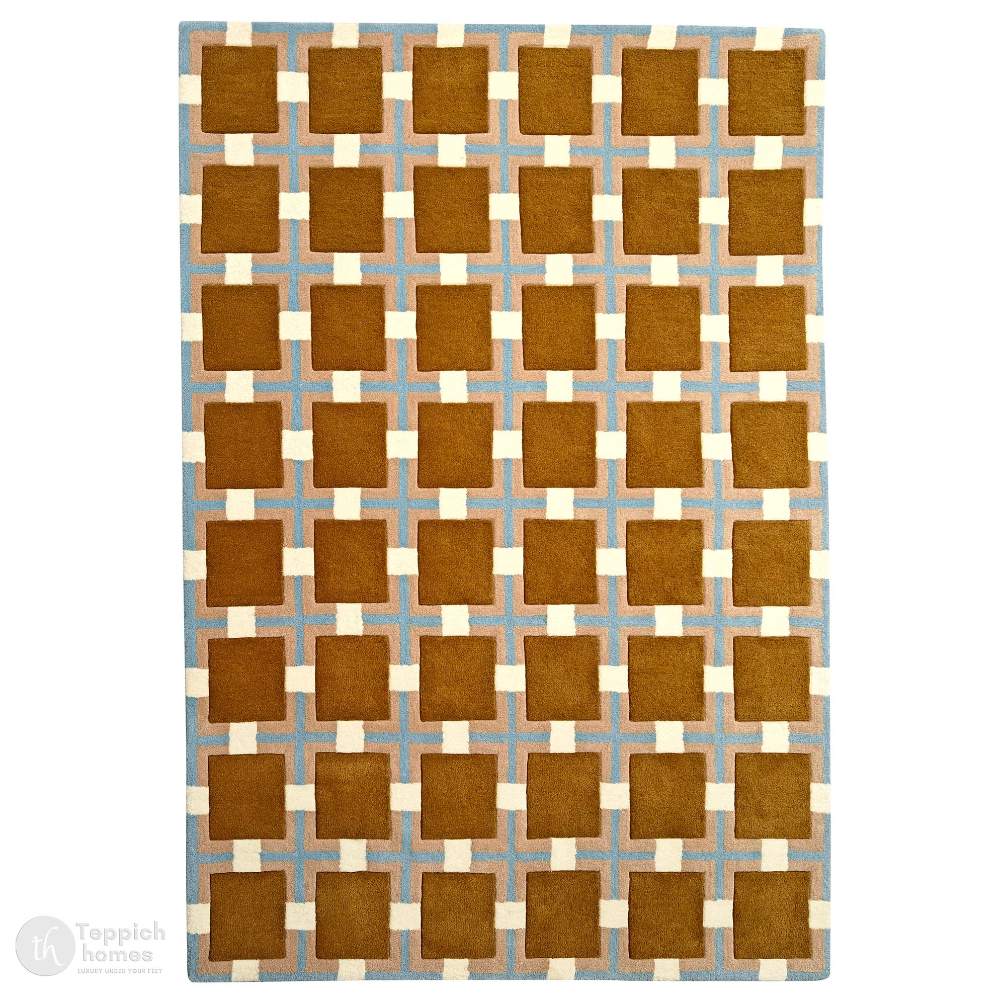 Mid-Century Retro Square Pattern Wool Rug