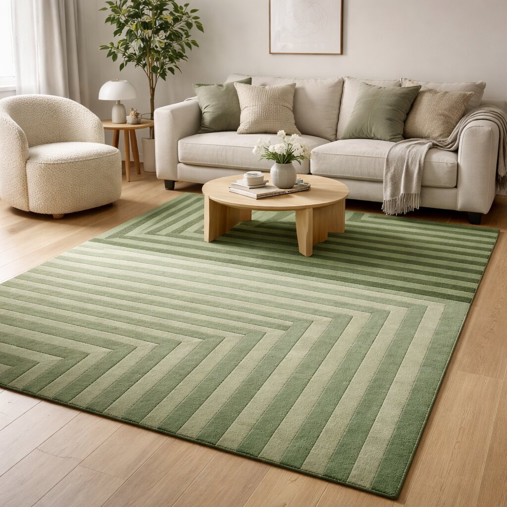 Contemporary Striped Green Rug