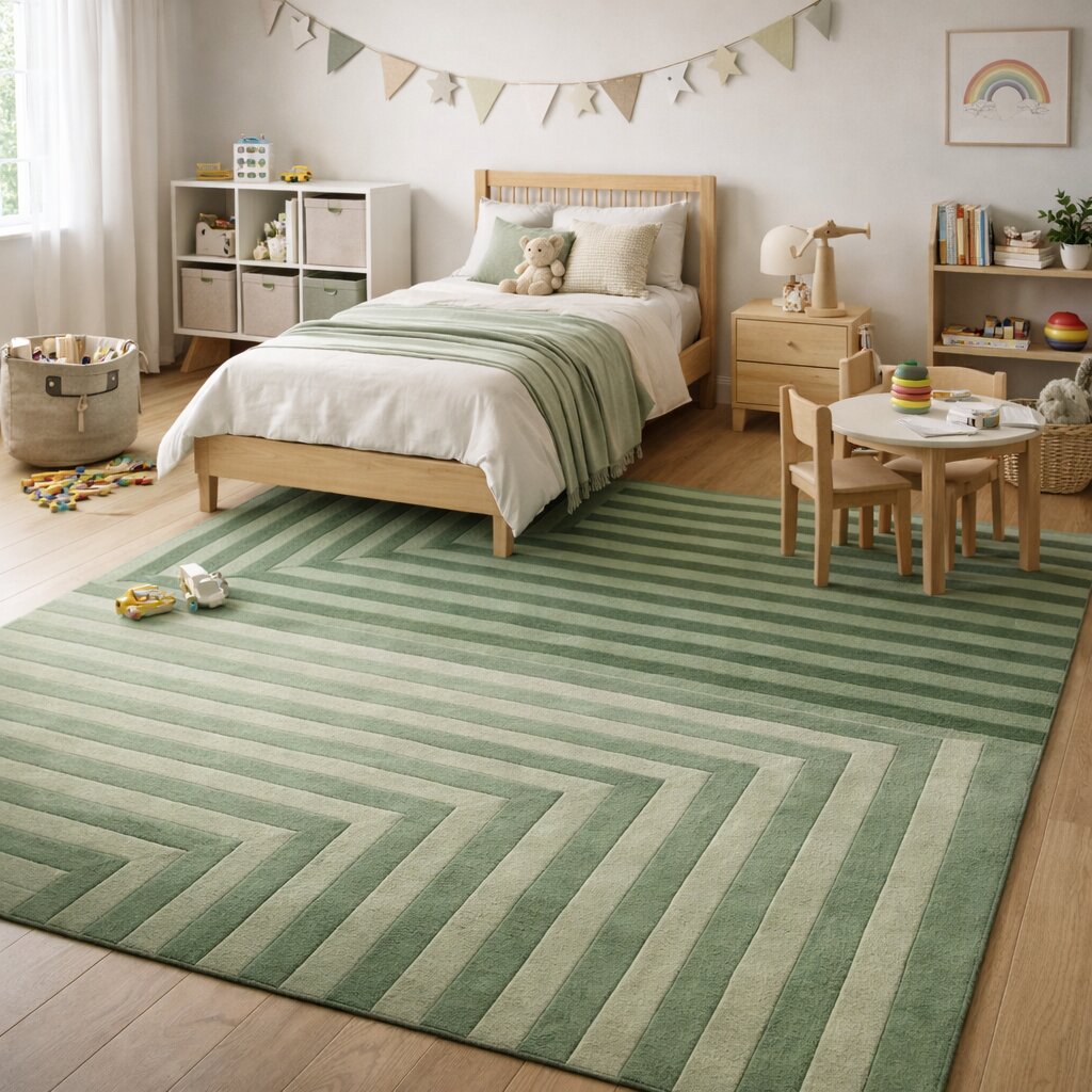 Contemporary Striped Green Rug