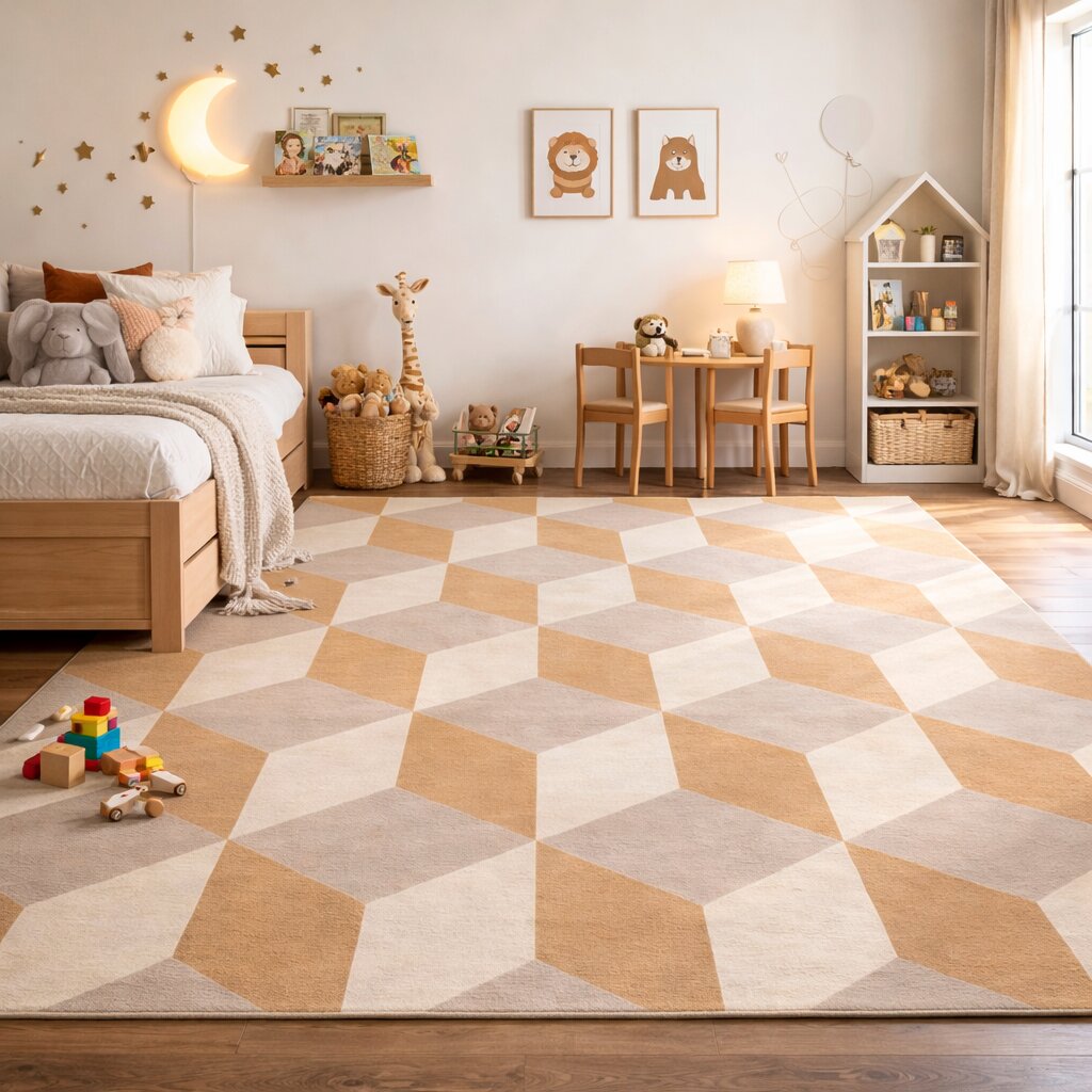 3D Cube Optical Illusion Living Room Rug