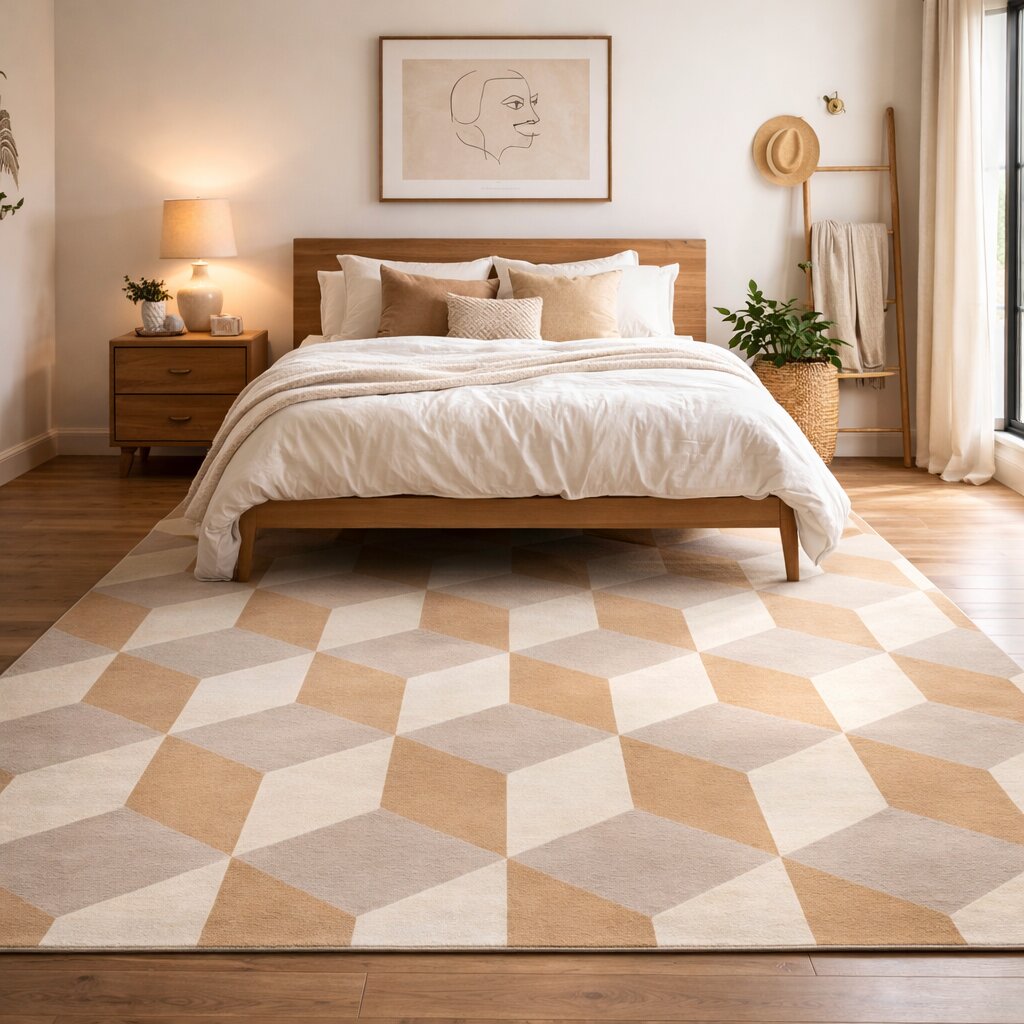 3D Cube Optical Illusion Living Room Rug