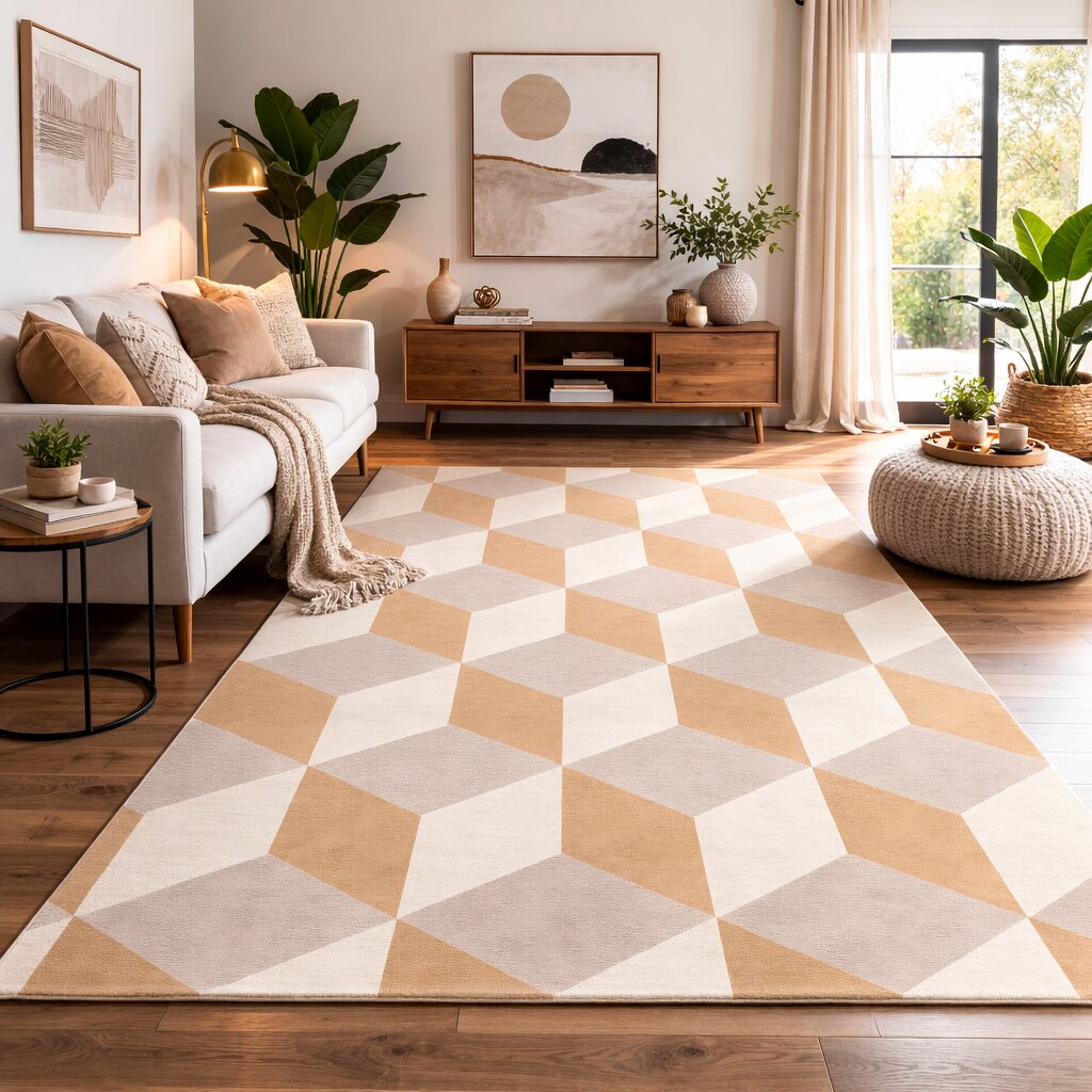 3D Cube Optical Illusion Living Room Rug