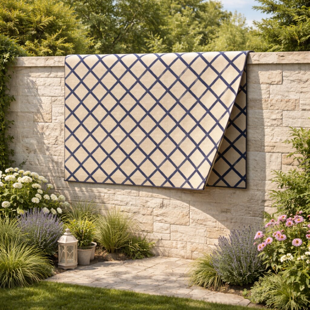 Classic Beige Rug with Navy Grid