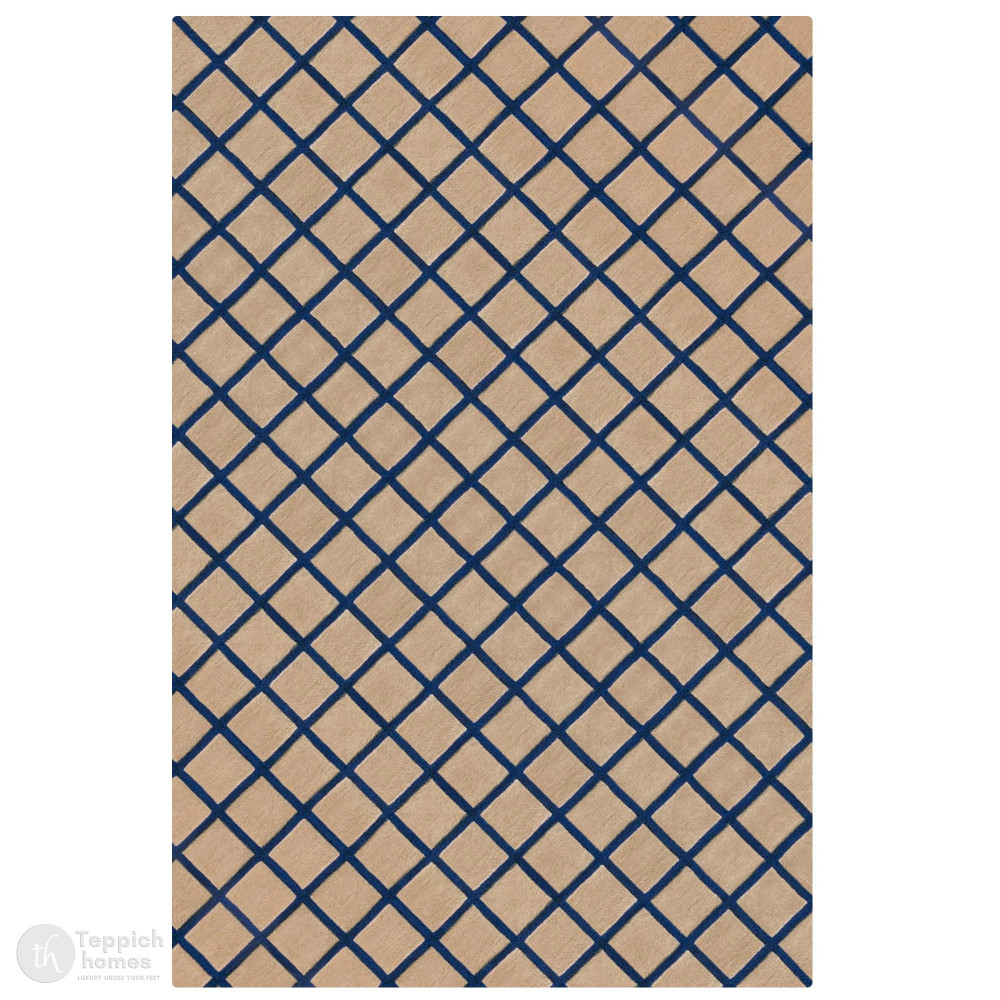 Image of Classic Beige Rug with Navy Grid