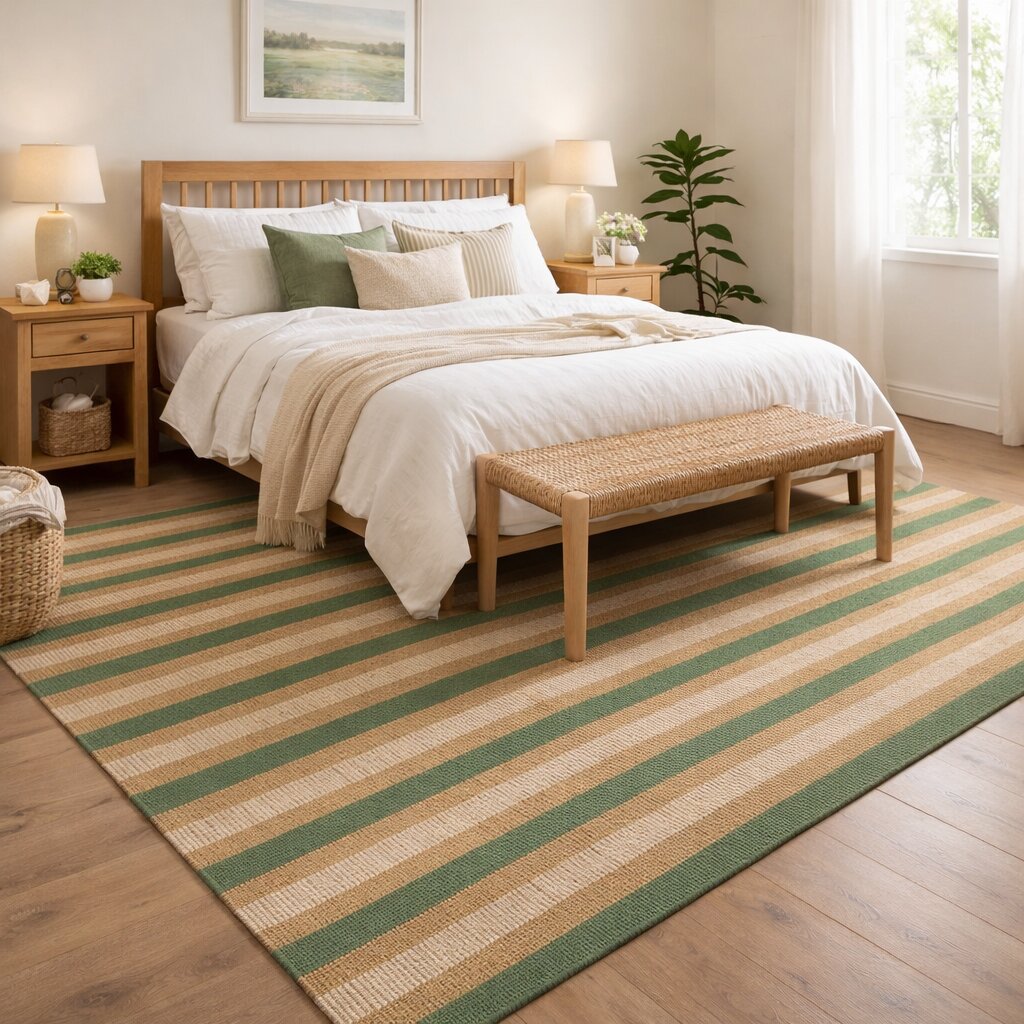 Earth Tone Striped Bedroom Rug
