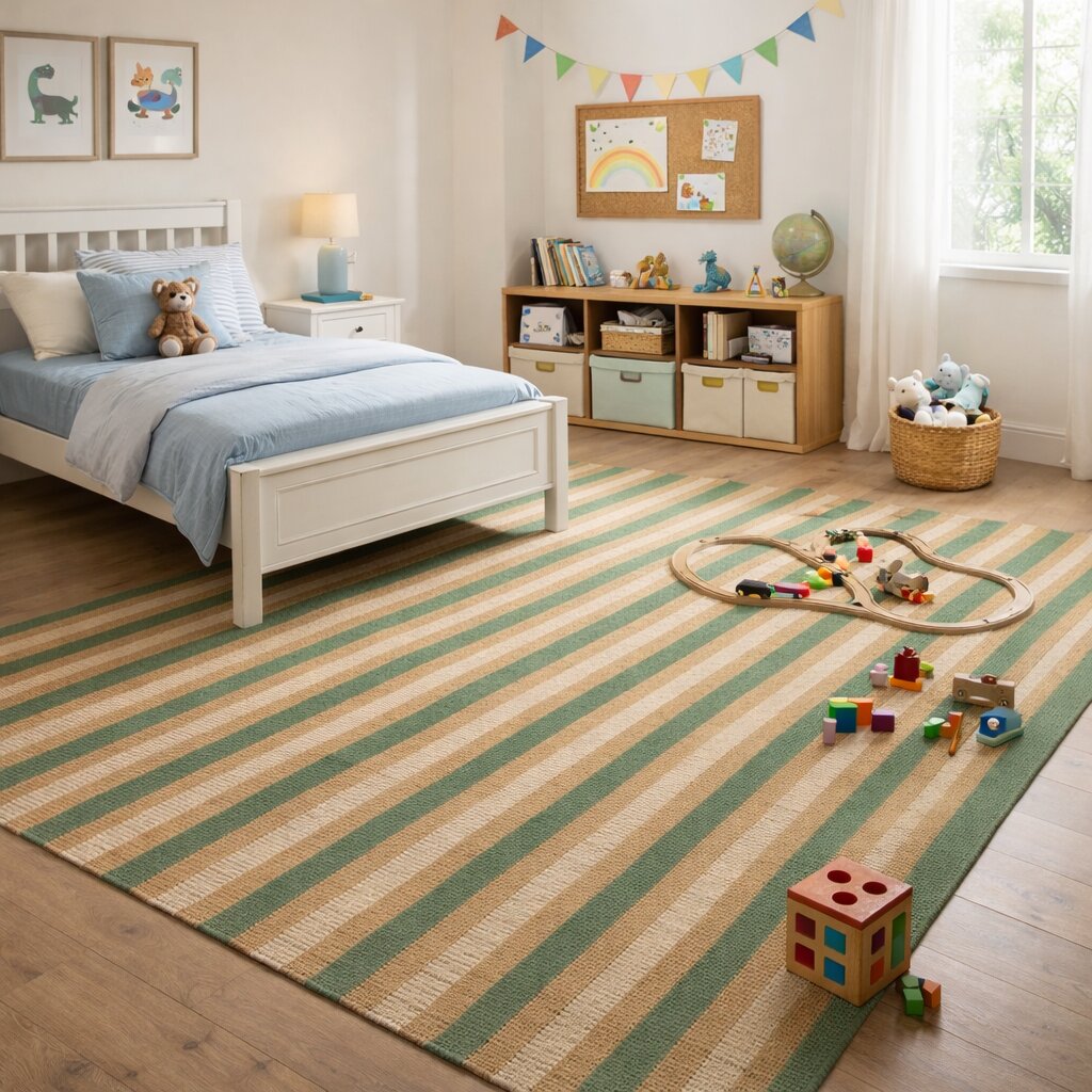 Earth Tone Striped Bedroom Rug