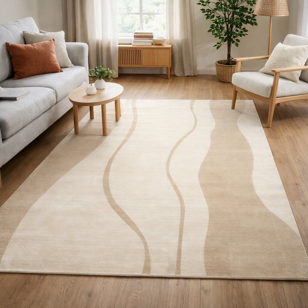 Modern Wavy Beige Area Rug