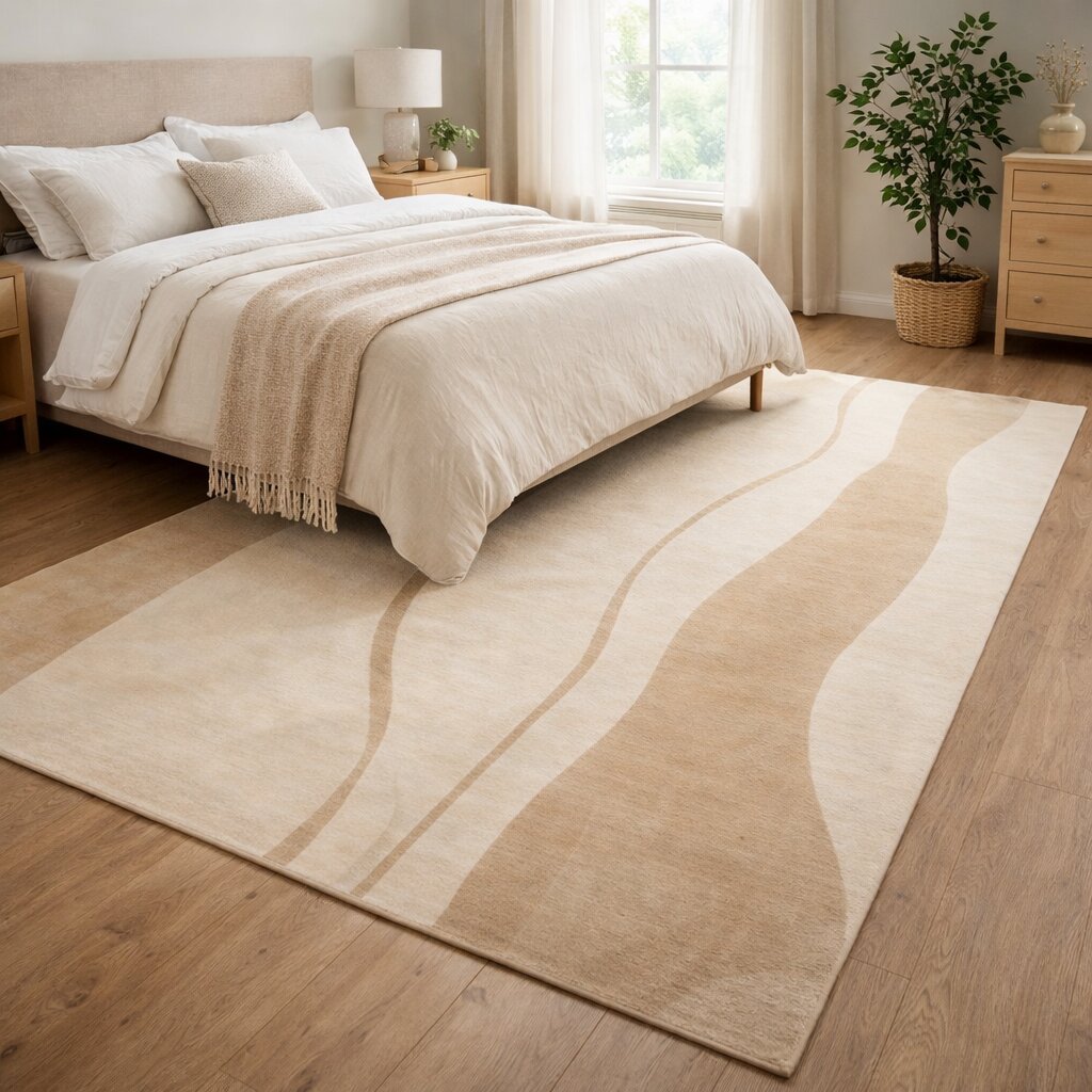 Modern Wavy Beige Area Rug