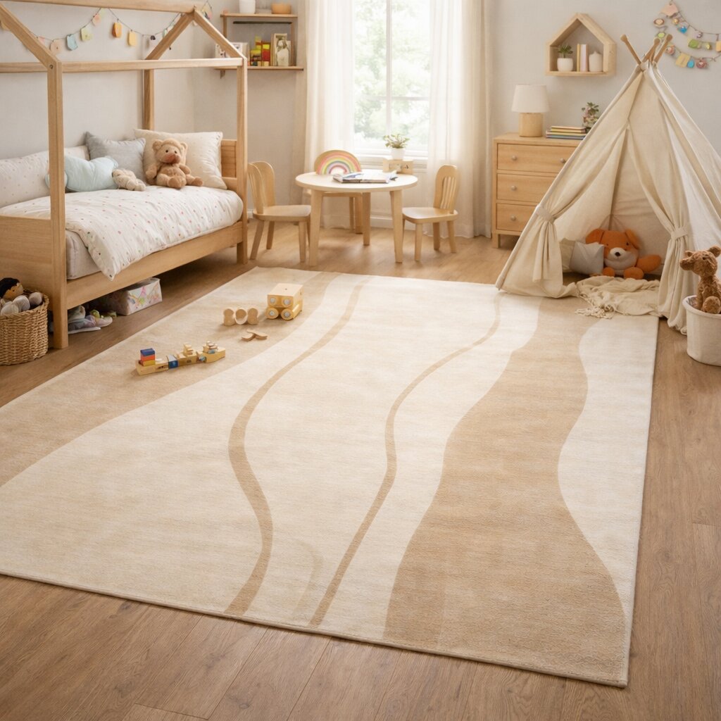 Modern Wavy Beige Area Rug