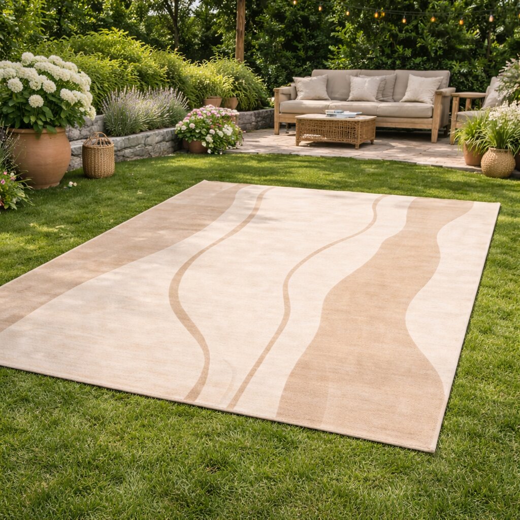 Modern Wavy Beige Area Rug