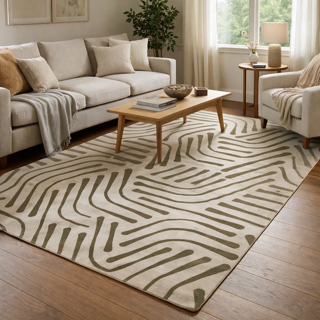 Contemporary Curved Pattern Bedroom Rug
