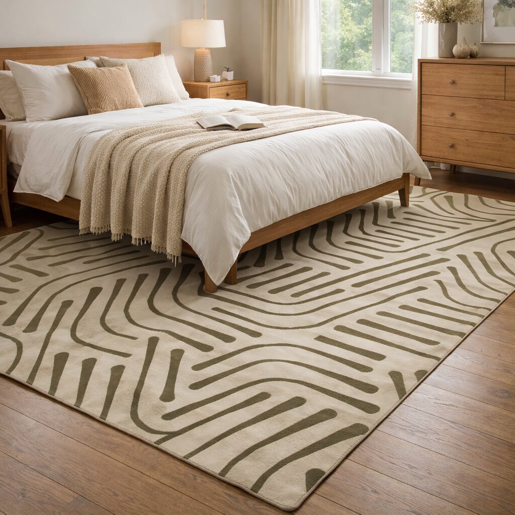 Contemporary Curved Pattern Bedroom Rug