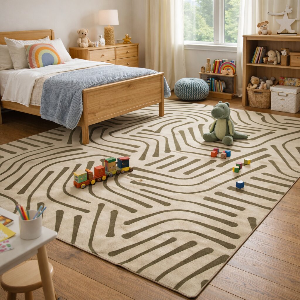 Contemporary Curved Pattern Bedroom Rug