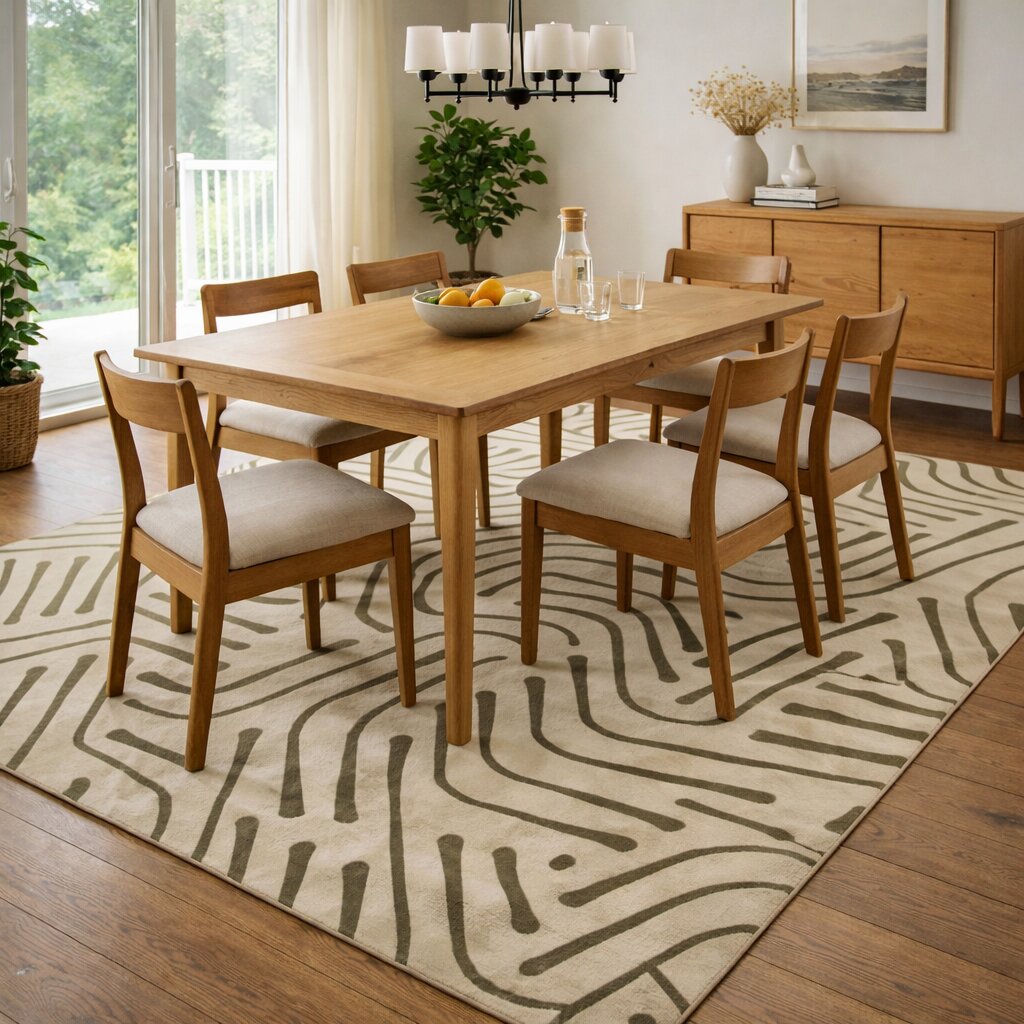 Contemporary Curved Pattern Bedroom Rug