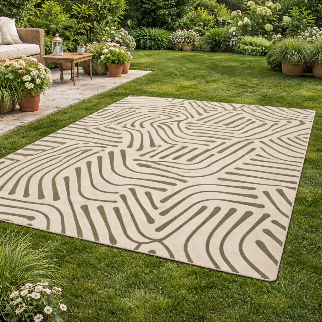 Contemporary Curved Pattern Bedroom Rug