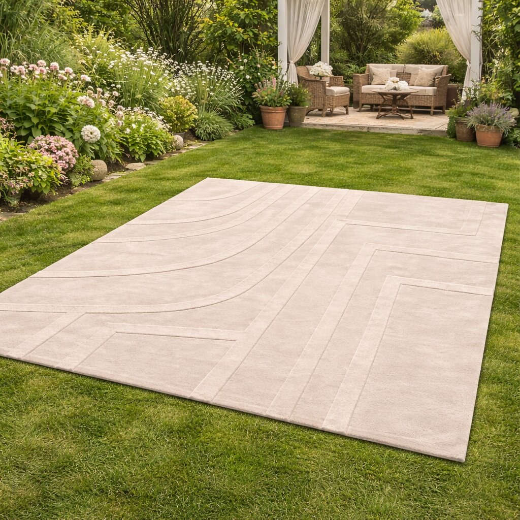 Minimalist Neutral Raised Line Wool Rug