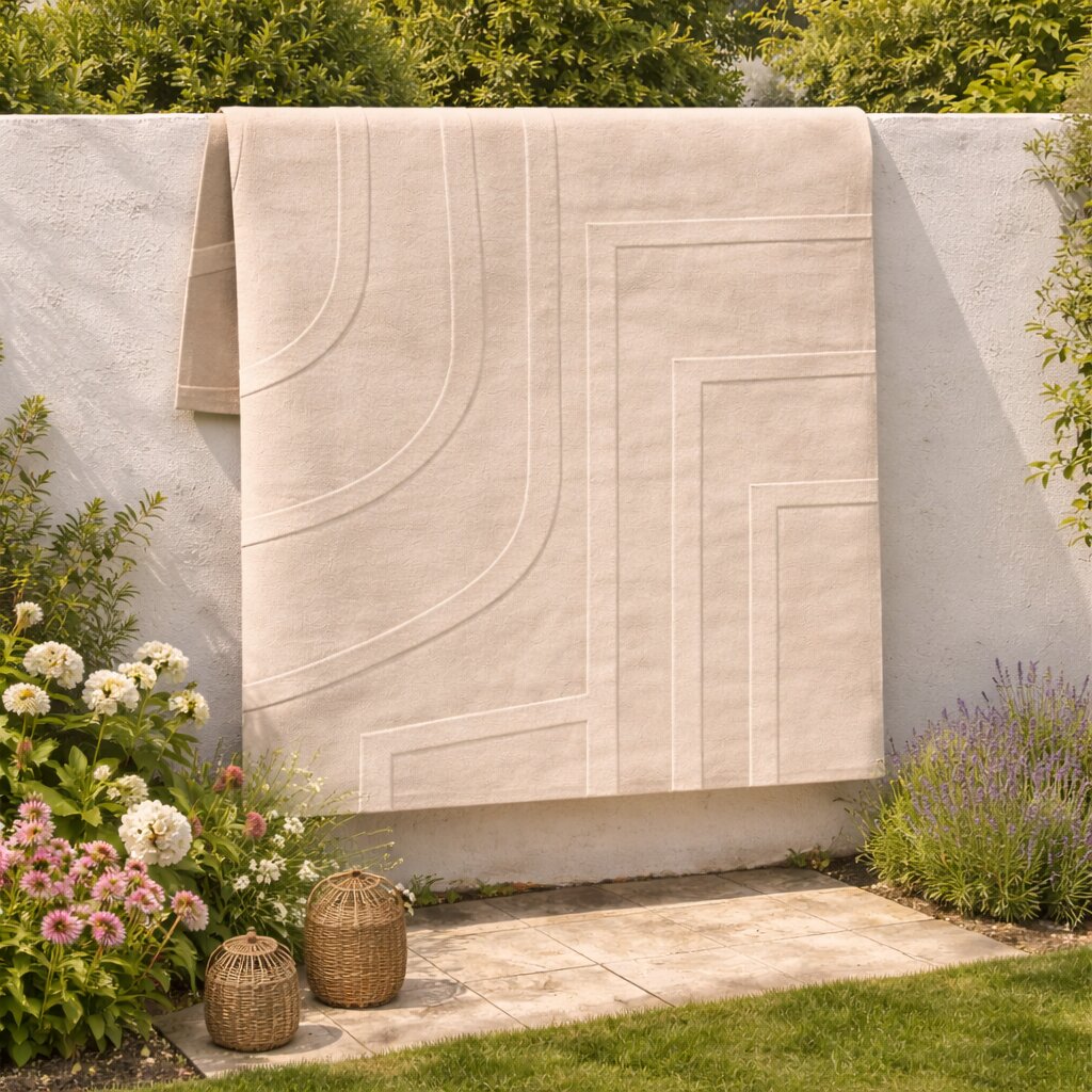 Minimalist Neutral Raised Line Wool Rug