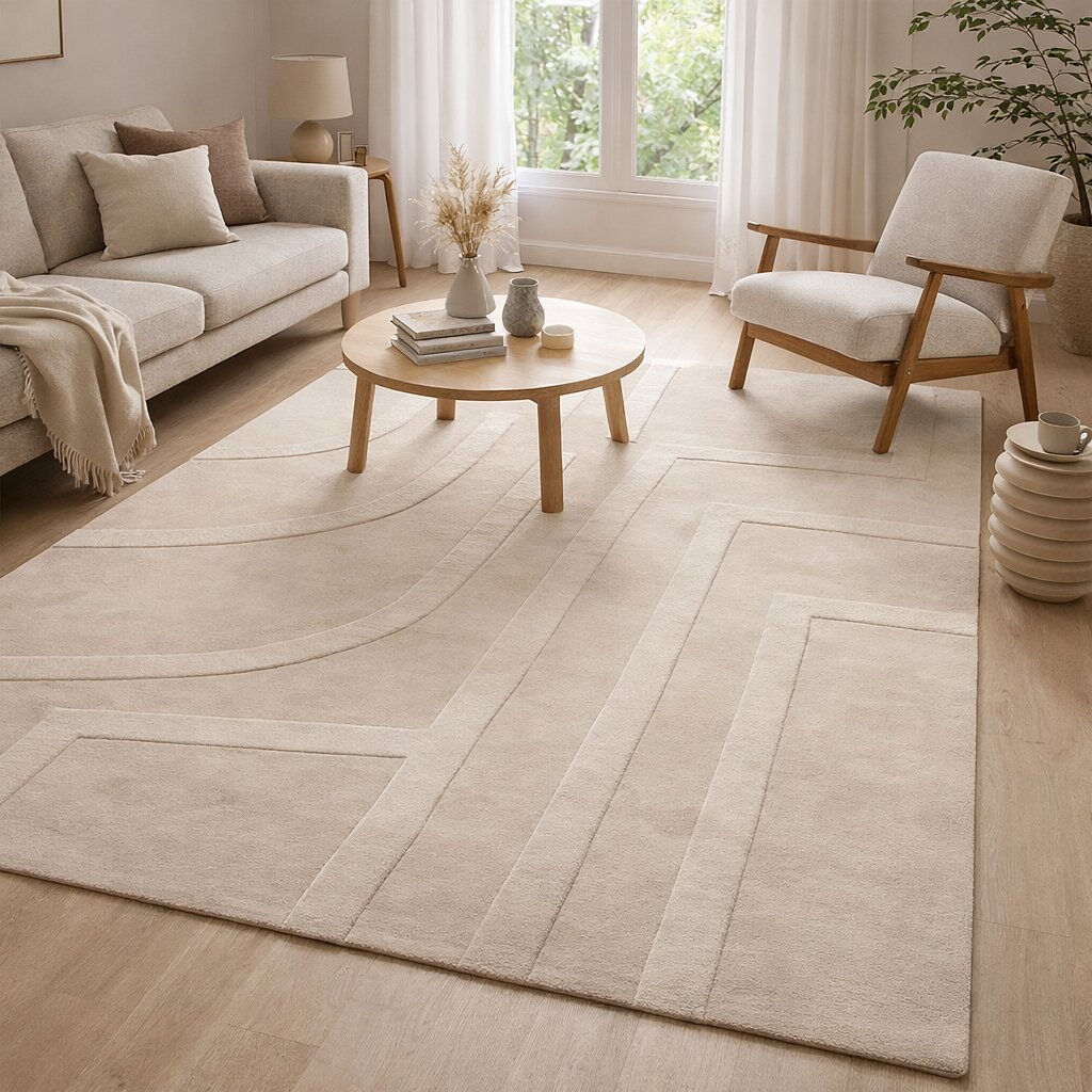 Minimalist Neutral Raised Line Wool Rug