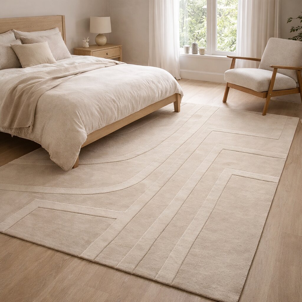 Minimalist Neutral Raised Line Wool Rug