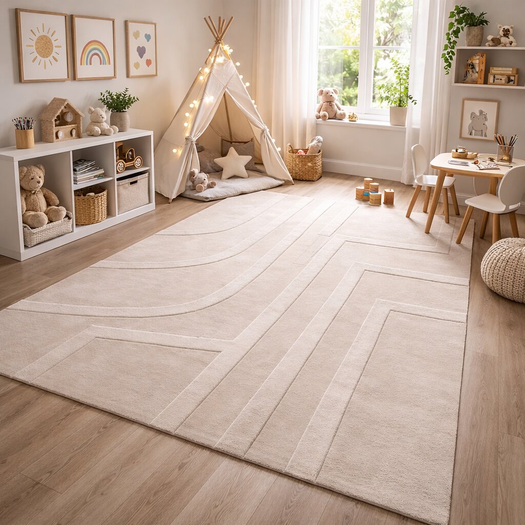 Minimalist Neutral Raised Line Wool Rug