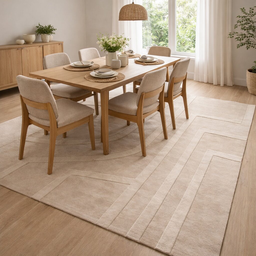 Minimalist Neutral Raised Line Wool Rug