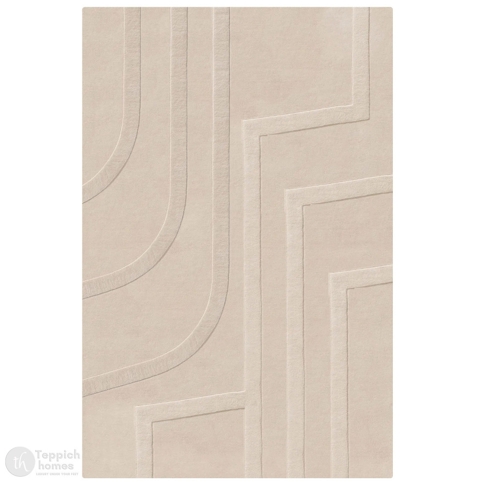 Image of Minimalist Neutral Raised Line Wool Rug