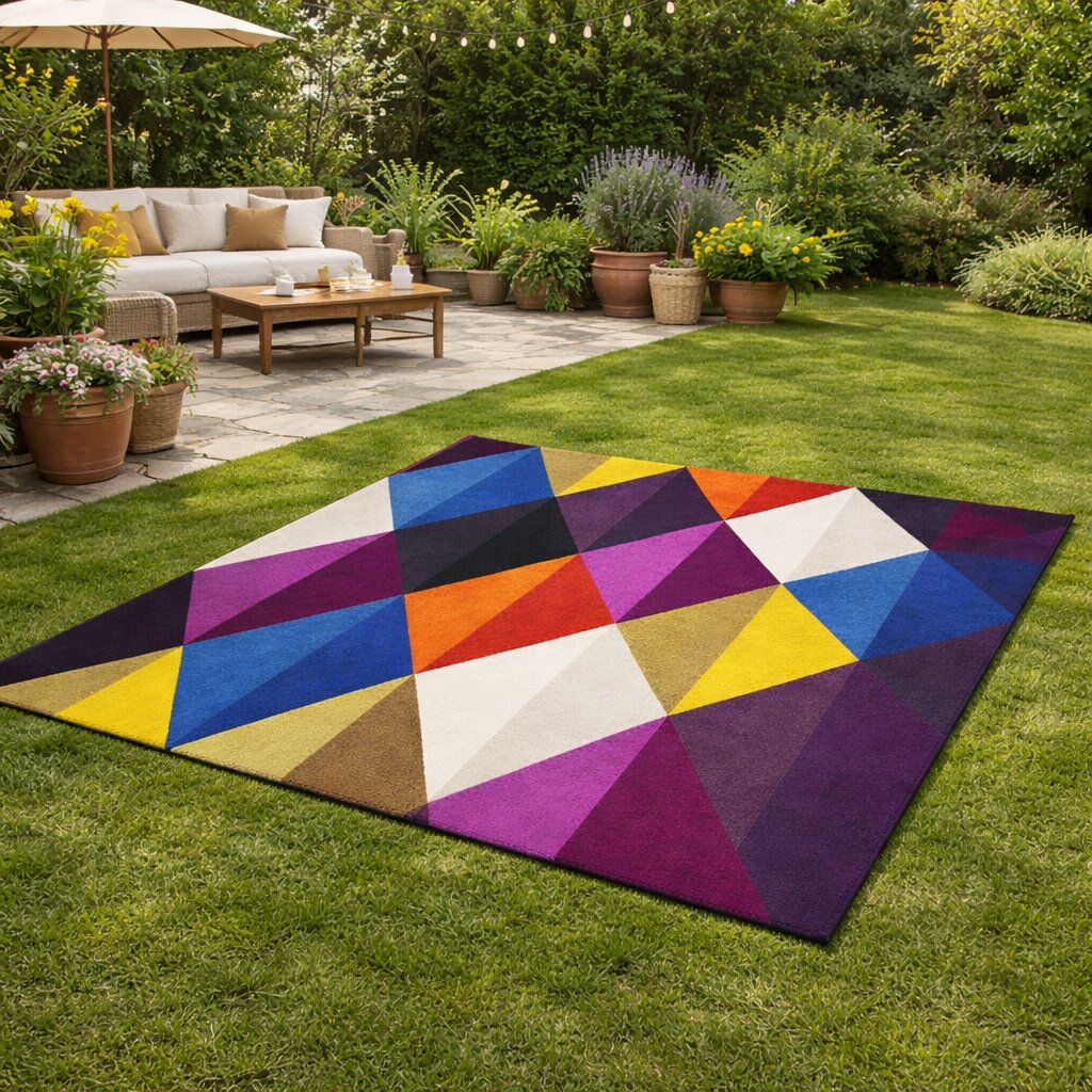 Vibrant Geometric Diamond Multicolor Rug