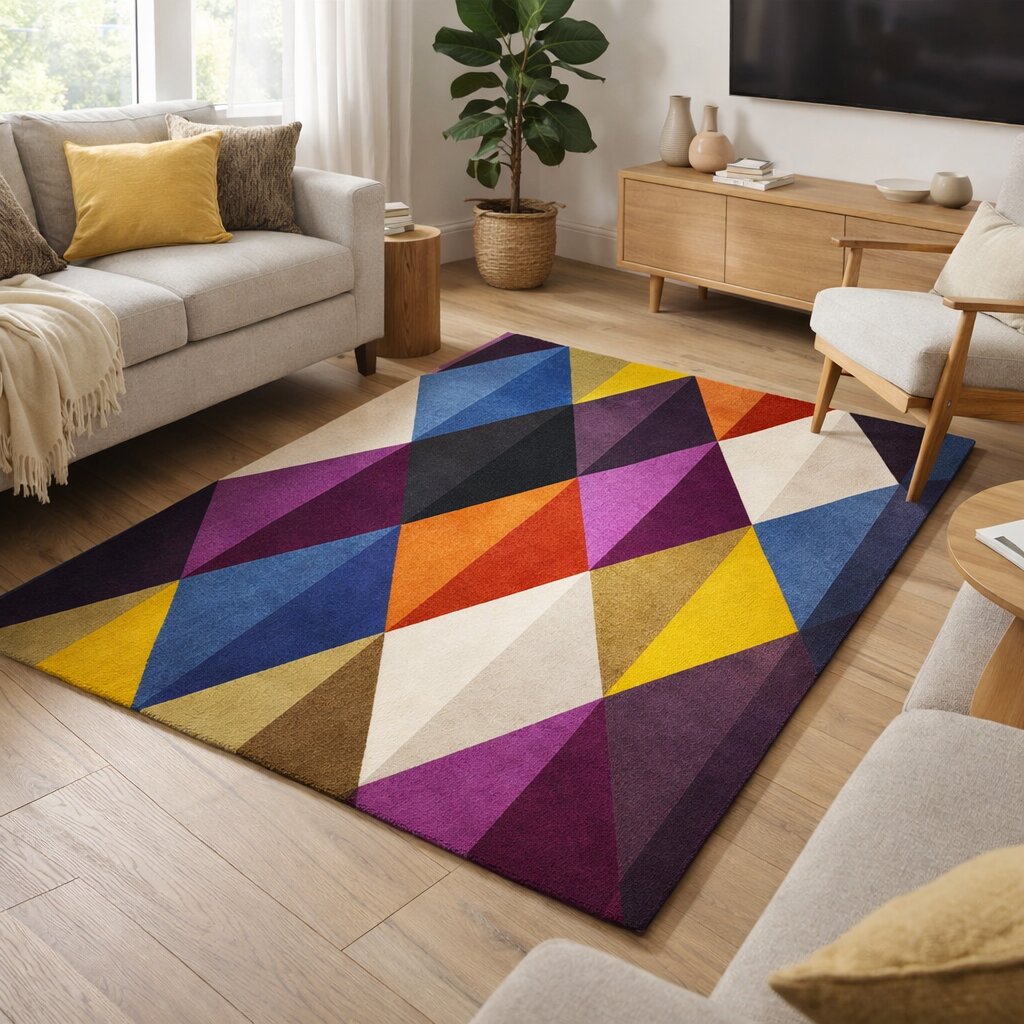 Vibrant Geometric Diamond Multicolor Rug