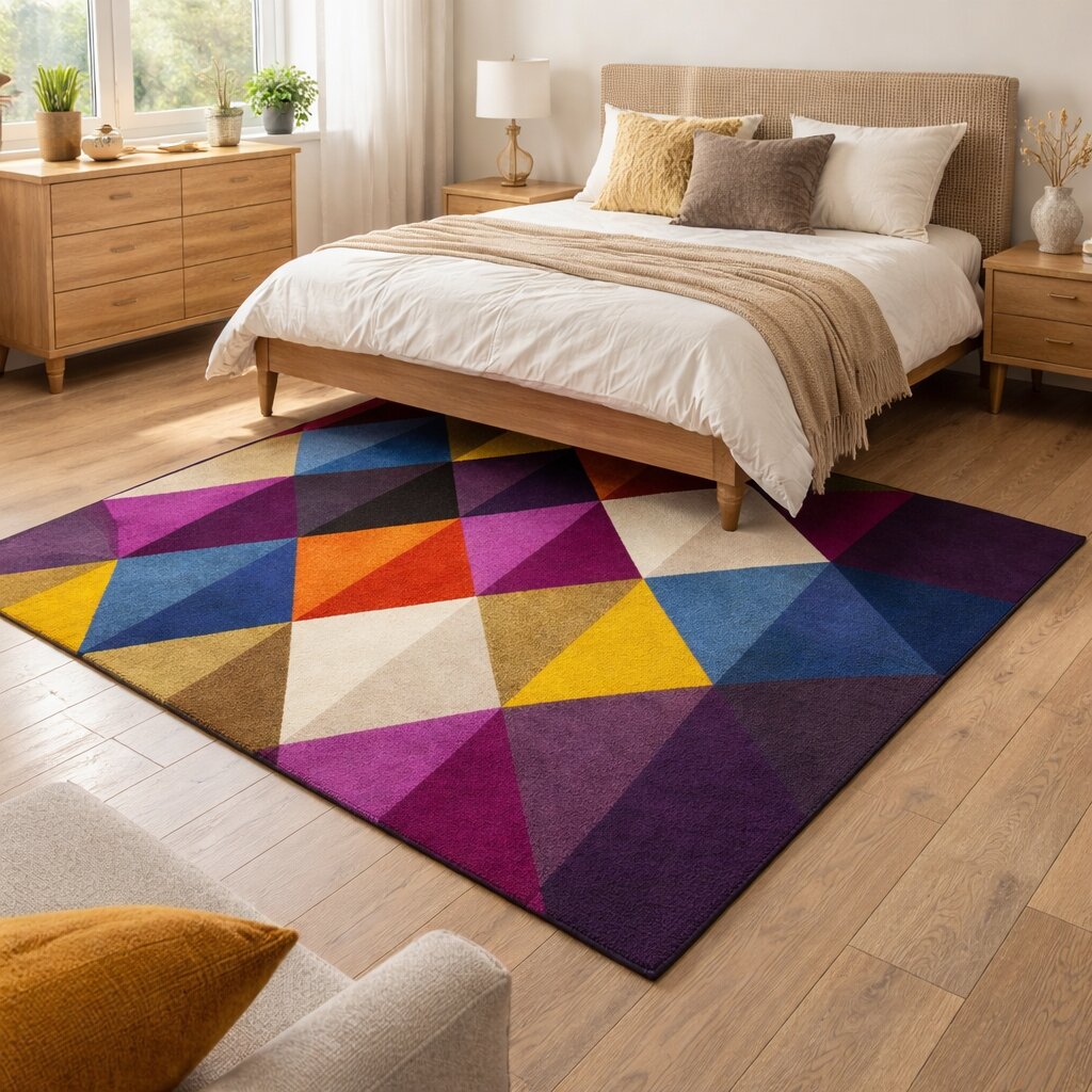Vibrant Geometric Diamond Multicolor Rug
