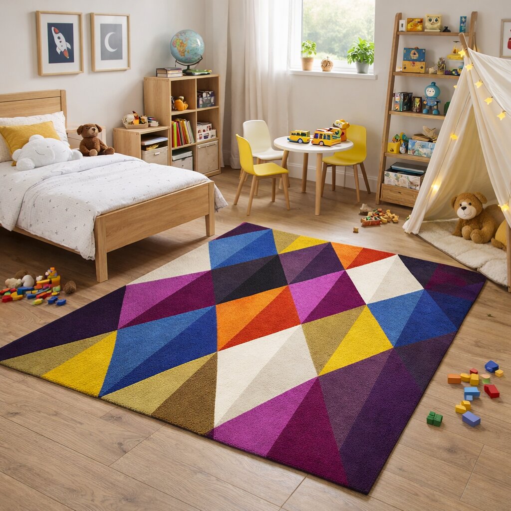 Vibrant Geometric Diamond Multicolor Rug