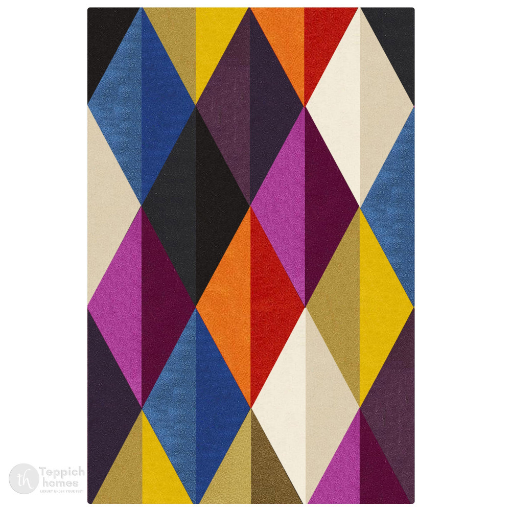 Image of Vibrant Geometric Diamond Multicolor  Rug