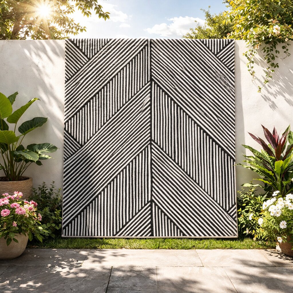 Modern Monochrome Patterned Dining Room Rug