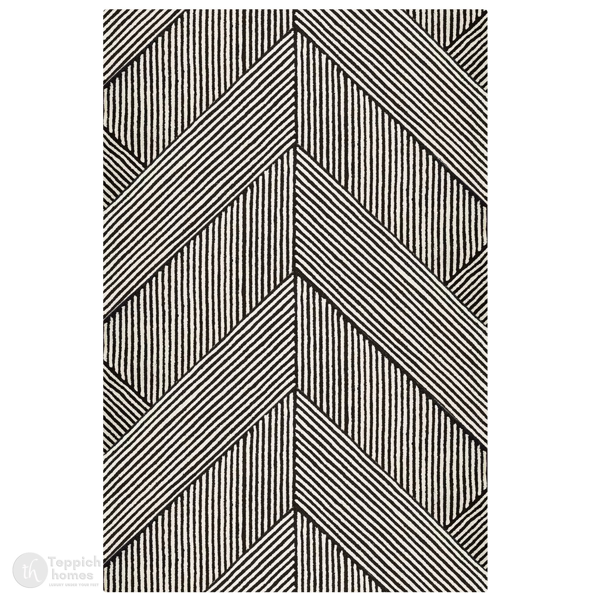 Modern Monochrome Patterned Dining Room Rug