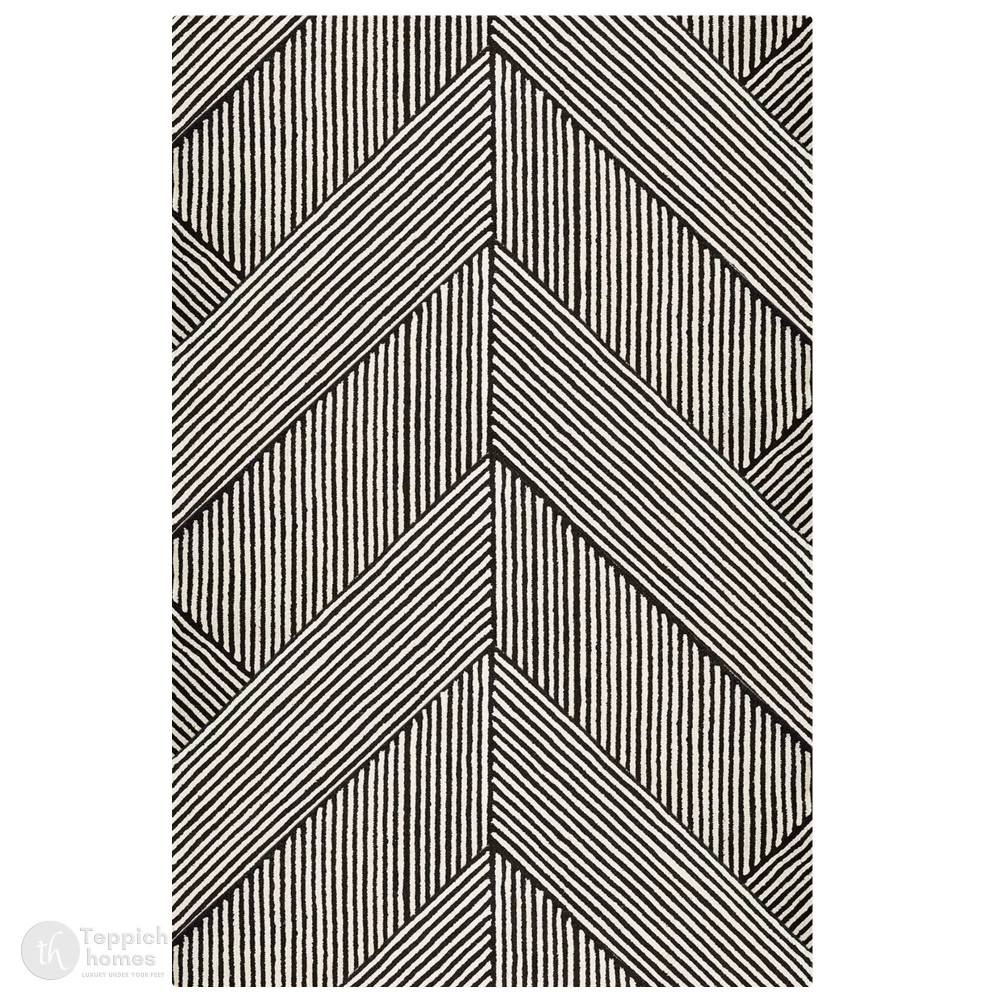 Image of Modern Monochrome Patterned Dining Room Rug