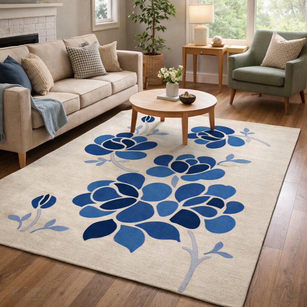 Elegant Floral Design Accent Wool Rug