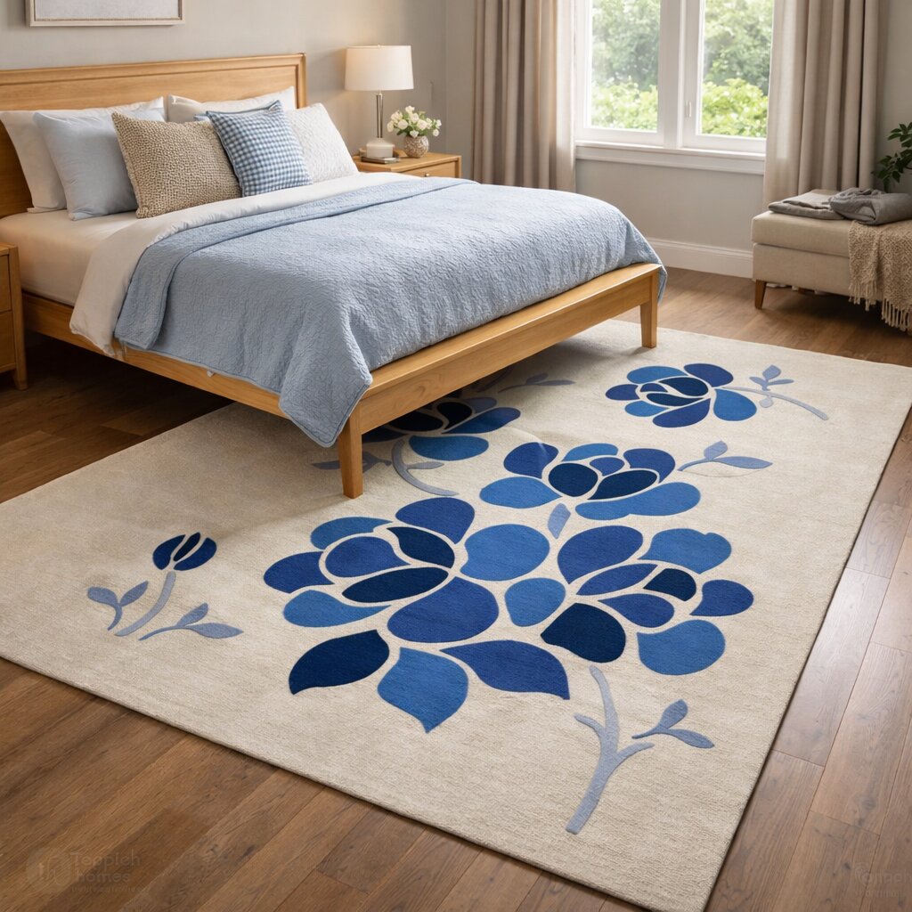 Elegant Floral Design Accent Wool Rug