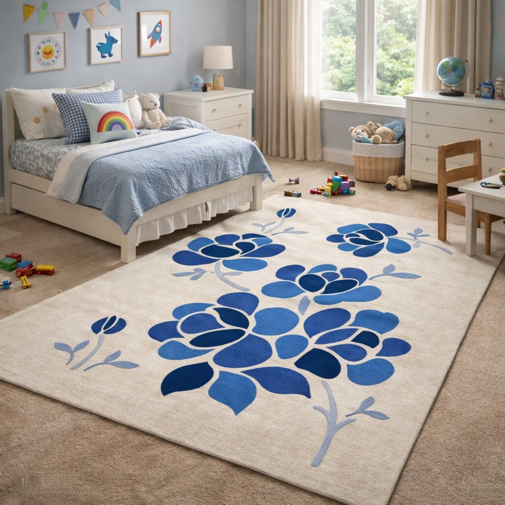 Elegant Floral Design Accent Wool RugElegant Floral Design Accent Wool Rug