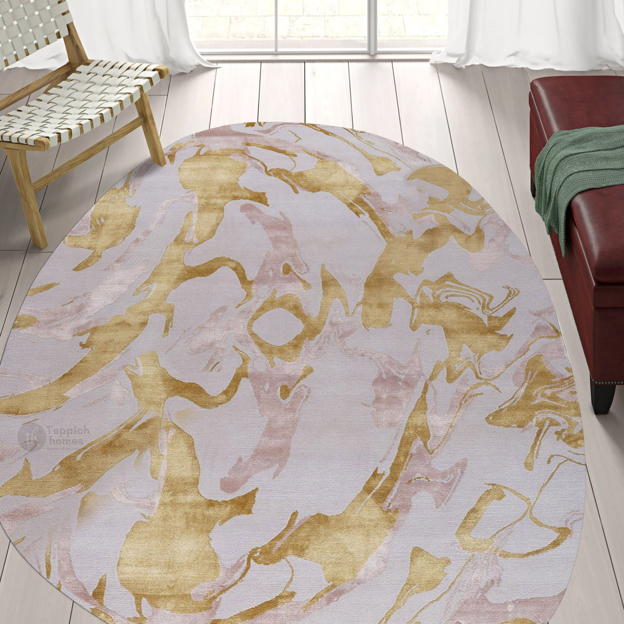 Luxury Abstract Marble Design Oval Rug 9x12